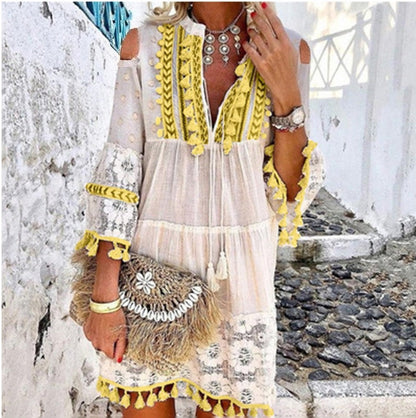☀️ 50% RABATT ✨ Lös damklänning i bomull & linne 🌸 Broderade detaljer, sval känsla & perfekt för varma sommardagar 👗