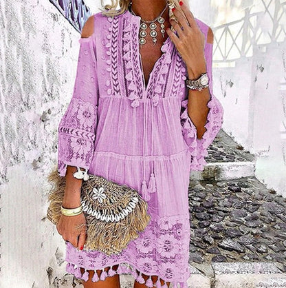 ☀️ 50% RABATT ✨ Lös damklänning i bomull & linne 🌸 Broderade detaljer, sval känsla & perfekt för varma sommardagar 👗
