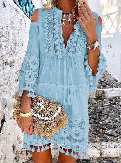 ☀️ 50% RABATT ✨ Lös damklänning i bomull & linne 🌸 Broderade detaljer, sval känsla & perfekt för varma sommardagar 👗