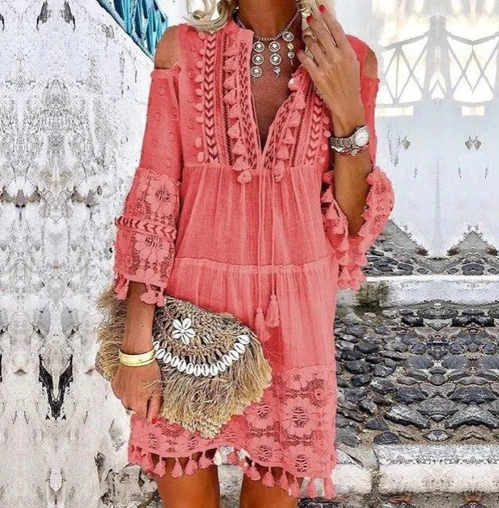 ☀️ 50% RABATT ✨ Lös damklänning i bomull & linne 🌸 Broderade detaljer, sval känsla & perfekt för varma sommardagar 👗