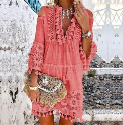 ☀️ 50% RABATT ✨ Lös damklänning i bomull & linne 🌸 Broderade detaljer, sval känsla & perfekt för varma sommardagar 👗