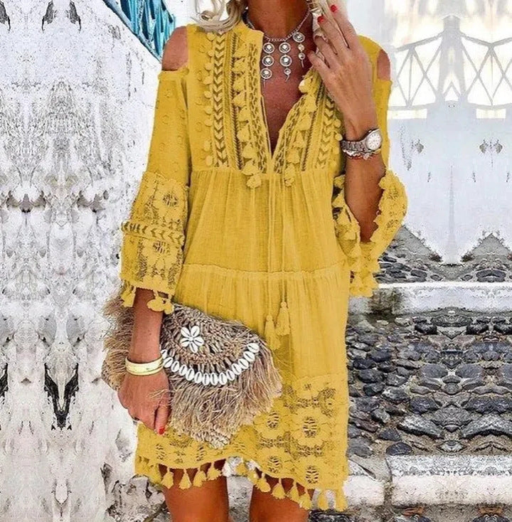 ☀️ 50% RABATT ✨ Lös damklänning i bomull & linne 🌸 Broderade detaljer, sval känsla & perfekt för varma sommardagar 👗