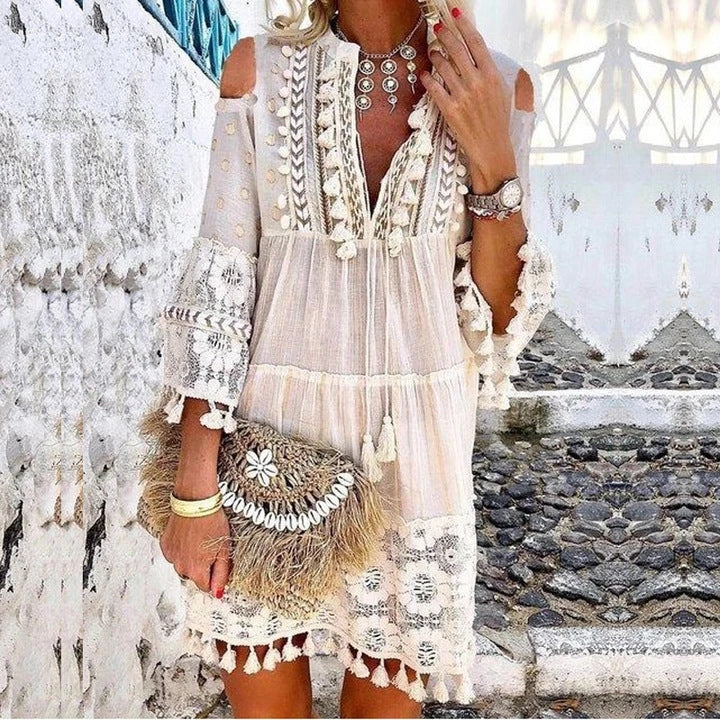 ☀️ 50% RABATT ✨ Lös damklänning i bomull & linne 🌸 Broderade detaljer, sval känsla & perfekt för varma sommardagar 👗