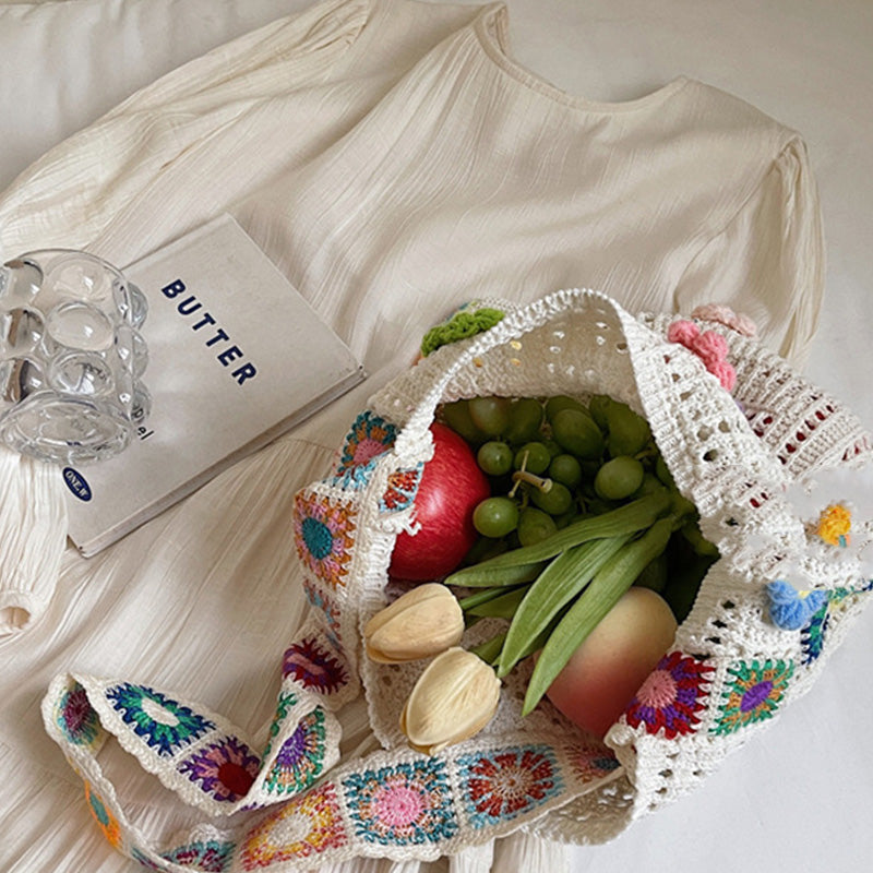 🔥 50% RABATT 📢 Dam virkad etnisk axelväska 👜 blomsterdetaljer, rymlig & perfekt för vardag och sommarutflykter 🌸✨