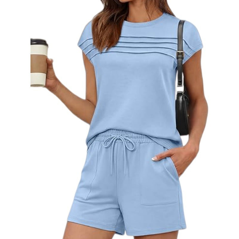 🔥 50% RABATT 👚 Sommarens bästsäljare ✨ 2-delat damset med veckad T-shirt & shorts – luftigt, bekvämt och stilrent 🌿
