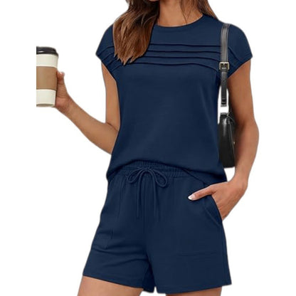 🔥 50% RABATT 👚 Sommarens bästsäljare ✨ 2-delat damset med veckad T-shirt & shorts – luftigt, bekvämt och stilrent 🌿