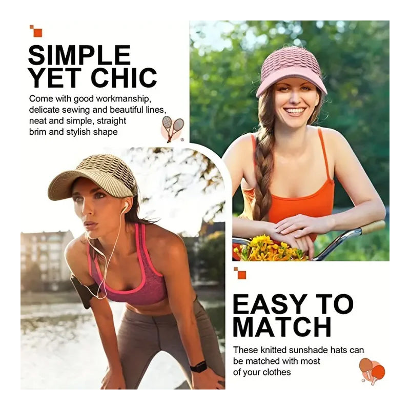 🔥 KÖP 1 FÅ 1 GRATIS 🧢 Andningsbar stickad solvisir för kvinnor ☀️ UV-skydd, sval komfort & perfekt för sommarens alla aktiviteter 🎾✨