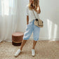 Pantaloni capri casual da donna in cotone e lino