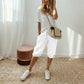 Pantaloni capri casual da donna in cotone e lino