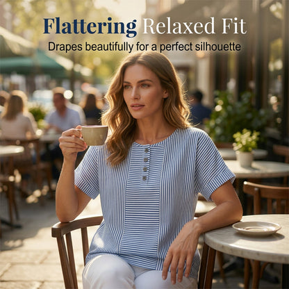 🌸🔥 50% RABATT NU! ⏰ Randig Henley-tröja för damer – stilren, mjuk & perfekt för vardagen ✨