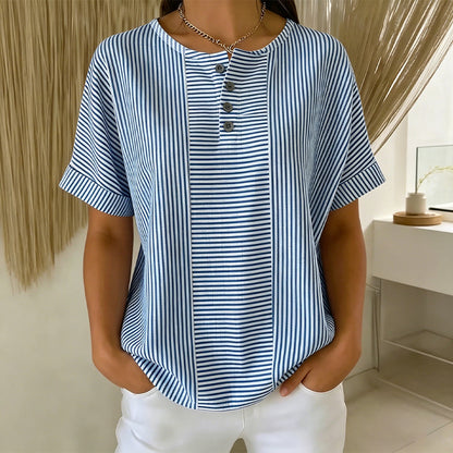 🌸🔥 50% RABATT NU! ⏰ Randig Henley-tröja för damer – stilren, mjuk & perfekt för vardagen ✨