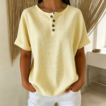 🌸🔥 50% RABATT NU! ⏰ Randig Henley-tröja för damer – stilren, mjuk & perfekt för vardagen ✨