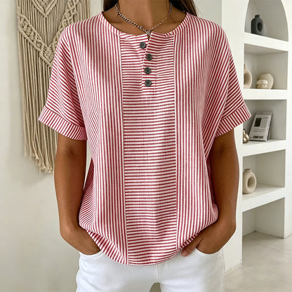 🌸🔥 50% RABATT NU! ⏰ Randig Henley-tröja för damer – stilren, mjuk & perfekt för vardagen ✨