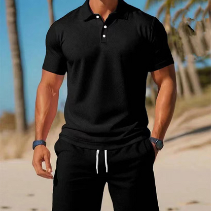 🔥⏰ 55% RABATT NU! 💥 Herr Sommarset – Polotröja + Shorts ☀️ stilrent, luftigt & perfekt för varma dagar 👕