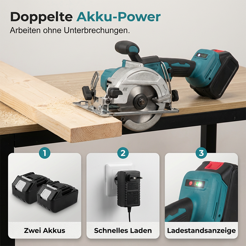🔥 50% RABATT IDAG 🛠️ Höghastighets sladdlös cirkelsåg ⚡ Kraftfull borstlös motor, dubbla batterier & professionell prestanda 🔋