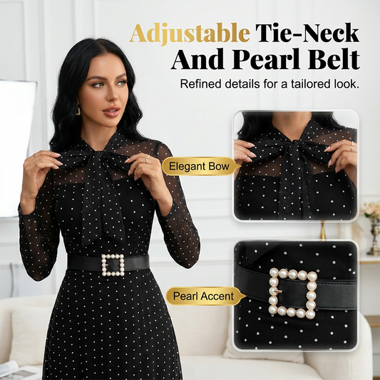 🎀 2026 NEU ✨ Elegantes Midi-Kleid 👗 mit Polka-Dots & Bindebindung