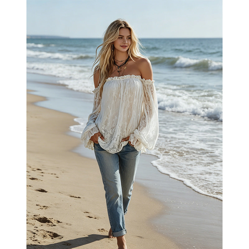 💫 SOMMARFAVORIT ⏰ -50% 👚 Spetstopp i boho-stil för dam 🌸 romantisk, lätt & superstilren ✨