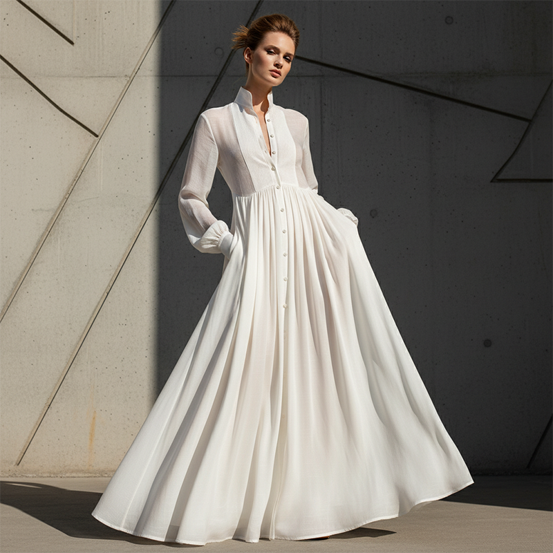 🔥🇸🇪 NYHET: -50% 🎁 Elegant vit maxiklänning med veck & hög hals 👗✨ stilren, luftig & perfekt för sommarens alla tillfällen ☀️