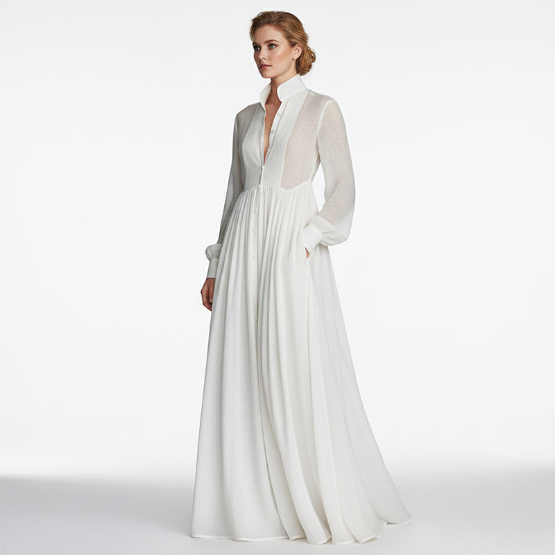 🔥🇸🇪 NYHET: -50% 🎁 Elegant vit maxiklänning med veck & hög hals 👗✨ stilren, luftig & perfekt för sommarens alla tillfällen ☀️