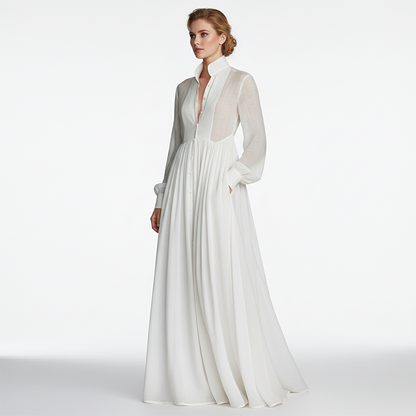 🔥🇸🇪 NYHET: -50% 🎁 Elegant vit maxiklänning med veck & hög hals 👗✨ stilren, luftig & perfekt för sommarens alla tillfällen ☀️