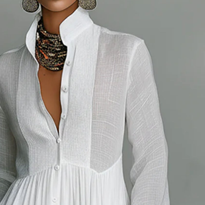 🔥🇸🇪 NYHET: -50% 🎁 Elegant vit maxiklänning med veck & hög hals 👗✨ stilren, luftig & perfekt för sommarens alla tillfällen ☀️