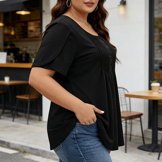 👚 JETZT 50 % RABATT! ✨ Damen-T-Shirt mit Falten vorne und Puffärmeln – Weiche, atmungsaktive und elegante Puffärmel – perfekt fürs Büro, zum Brunch oder für Frühlingstage 🌸