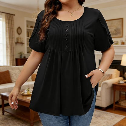 👚 50% RABATT NU! 💜 Trendig topp med puffärmar & mjuka veck ✨ Bekväm känsla och elegant design i vardagen