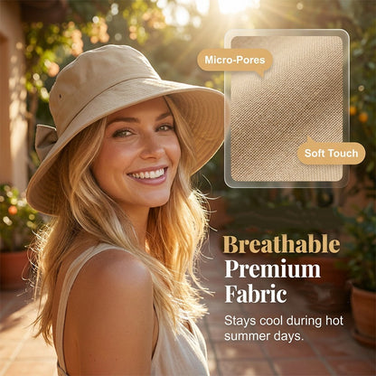 👒✨ 50% RABATT – Elegant solhatt med bred brätte & rosett 🎀 Hopfällbar design med 360° solskydd för sommarens alla dagar ☀️