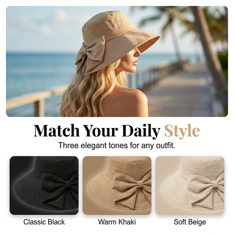 👒✨ 50% RABATT – Elegant solhatt med bred brätte & rosett 🎀 Hopfällbar design med 360° solskydd för sommarens alla dagar ☀️
