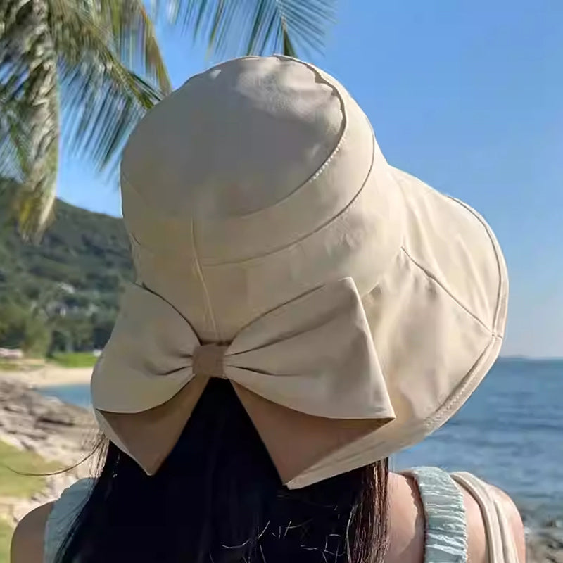 👒✨ 50% RABATT – Elegant solhatt med bred brätte & rosett 🎀 Hopfällbar design med 360° solskydd för sommarens alla dagar ☀️