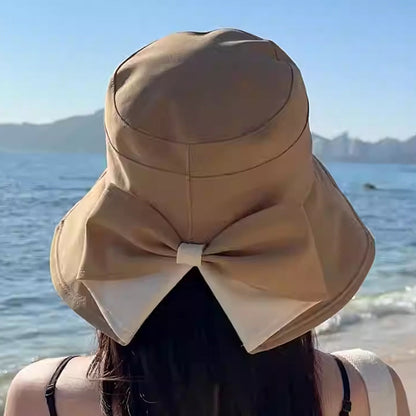 👒✨ 50% RABATT – Elegant solhatt med bred brätte & rosett 🎀 Hopfällbar design med 360° solskydd för sommarens alla dagar ☀️