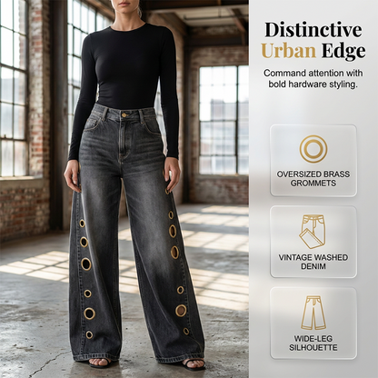 💥 50% RABATT 👖 Komfortabla vida jeans med dekorativa ringar ✨ Modern design, mjukt material & perfekt för alla tillfällen 🌸
