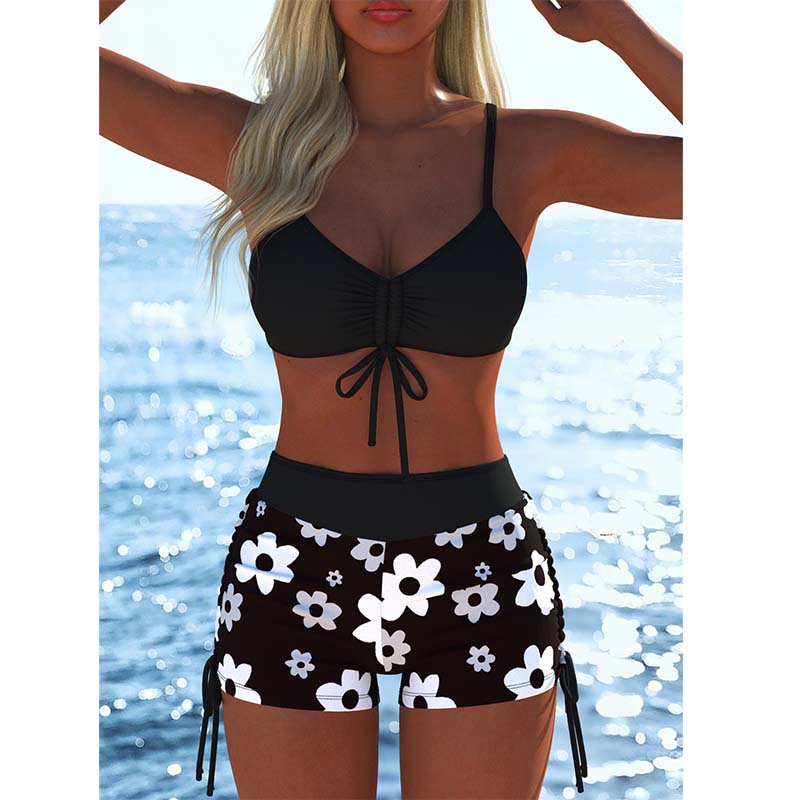 🔥 50% RABATT – Sommarens favoritbikini ☀️✨ Dam Bikini Set med snörning & bekväma boyshorts 🩱 Stilren passform för strand & semester 🌊