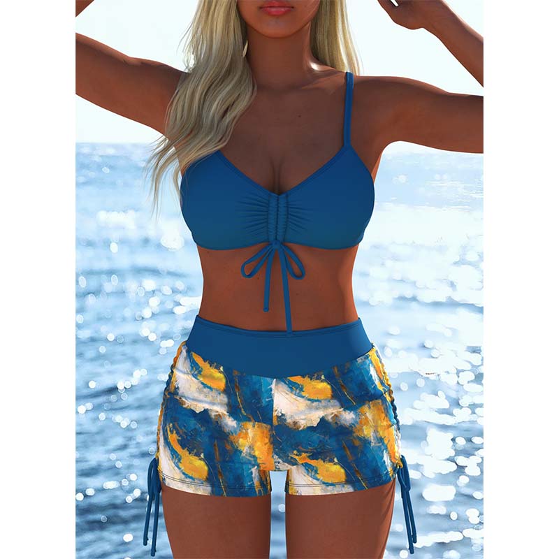 🔥 50% RABATT – Sommarens favoritbikini ☀️✨ Dam Bikini Set med snörning & bekväma boyshorts 🩱 Stilren passform för strand & semester 🌊