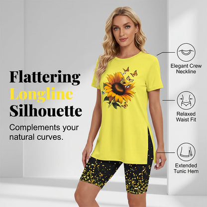 🌈✨ 50% RABATT! 💥 Damen Tunika & Shorts Set – avslappet passform, sidesliss & stilrent mønster for sommerens uteaktiviteter 🩳☀️