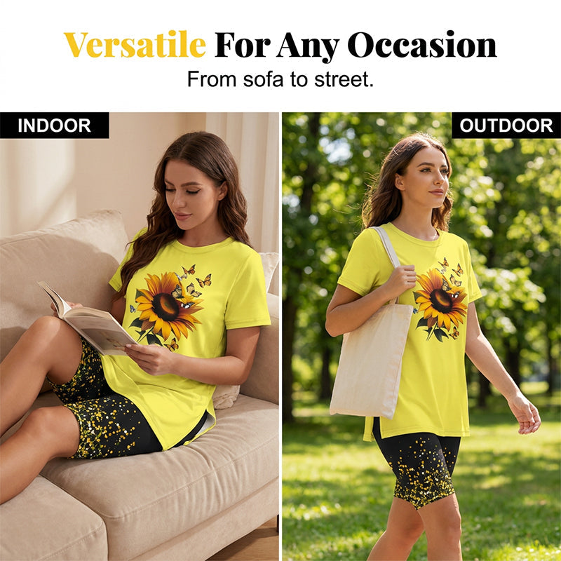 🌈✨ 50% RABATT! 💥 Damen Tunika & Shorts Set – avslappet passform, sidesliss & stilrent mønster for sommerens uteaktiviteter 🩳☀️