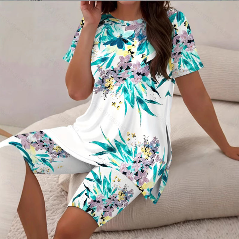 🌈✨ 50% RABATT! 💥 Damen Tunika & Shorts Set – avslappet passform, sidesliss & stilrent mønster for sommerens uteaktiviteter 🩳☀️