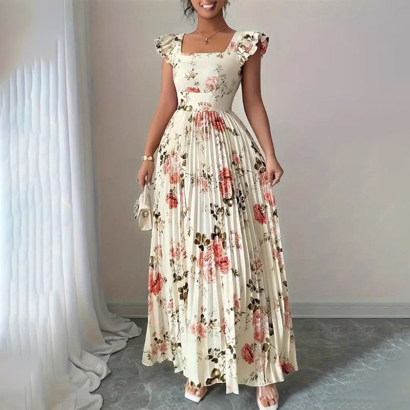 🔥 50% RABATT 👗 Blommig maxiklänning med romantisk charm 🌸 Fyrkantig urringning, volangärmar & smickrande hög midja ✨