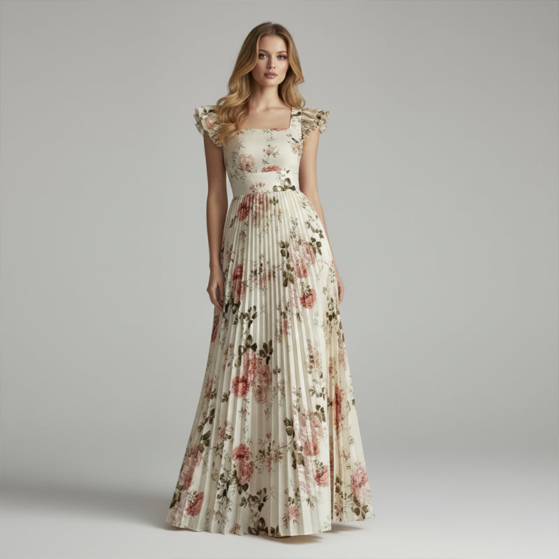 🔥 50% RABATT 👗 Blommig maxiklänning med romantisk charm 🌸 Fyrkantig urringning, volangärmar & smickrande hög midja ✨
