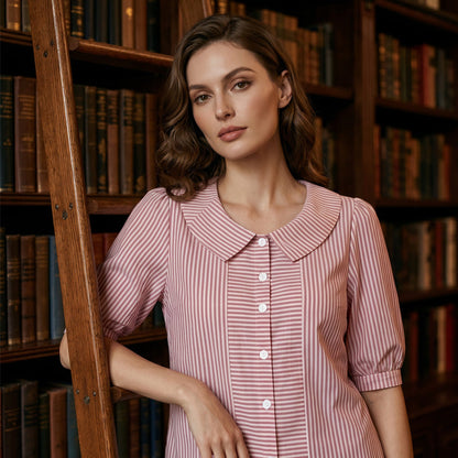 💥 50% RABATT ☁️ Gestreifte Damenbluse mit Puffärmeln & Knopfleiste – elegant, leicht & perfekt für den Sommer ✨