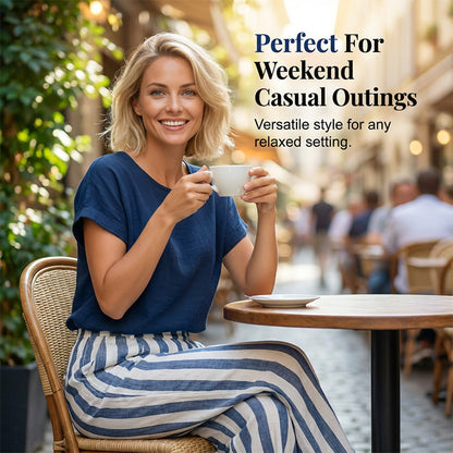 🔥 HALV PRIS I DAG 💫 Casual damesett med vide stripete bukser – avslappet passform, moderne look & perfekt for sommeren ☀️