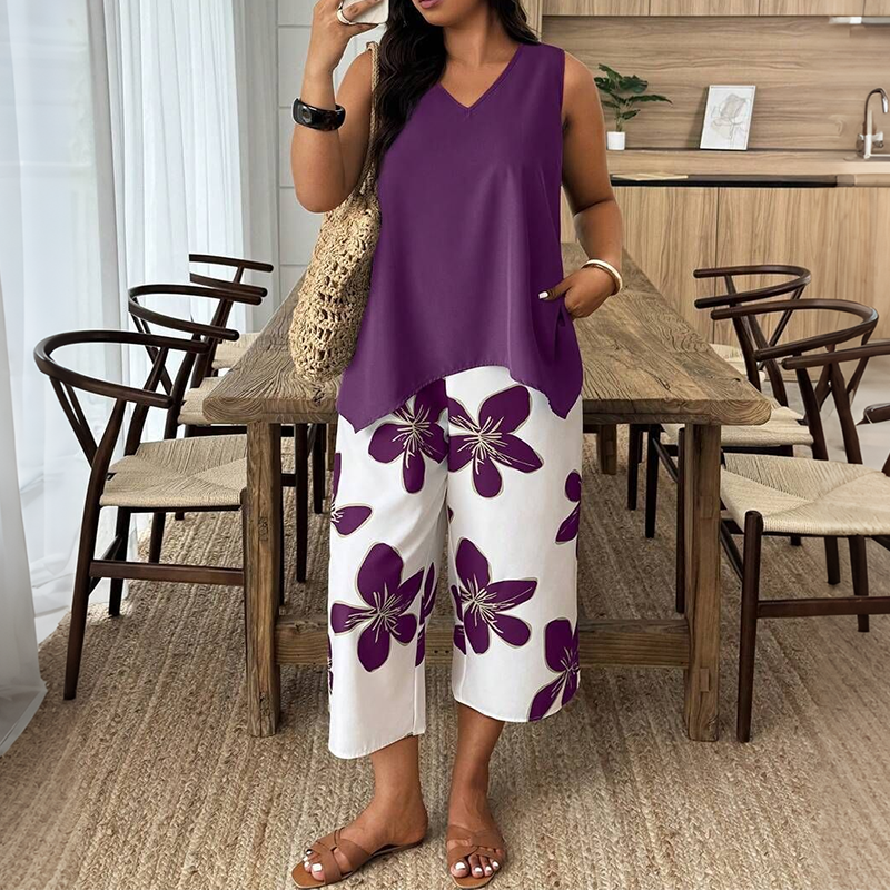 🔥 50% RABATT 🌸 Elegant set med asymmetrisk topp & capribyxor för dam ✨ Luftigt, bekvämt & perfekt för sommarens alla tillfällen ☀️