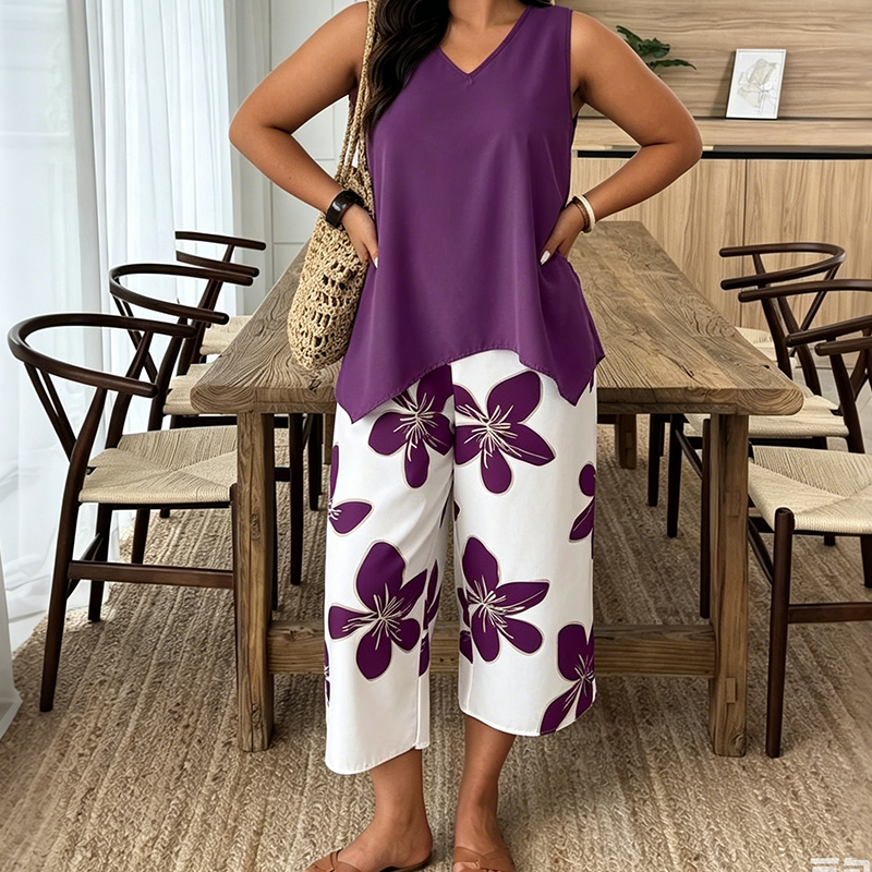 🔥 50% RABATT 🌸 Elegant set med asymmetrisk topp & capribyxor för dam ✨ Luftigt, bekvämt & perfekt för sommarens alla tillfällen ☀️