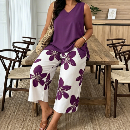 🔥 50% RABATT 🌸 Elegant set med asymmetrisk topp & capribyxor för dam ✨ Luftigt, bekvämt & perfekt för sommarens alla tillfällen ☀️