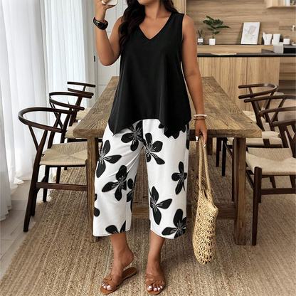 🔥 50% RABATT 🌸 Elegant set med asymmetrisk topp & capribyxor för dam ✨ Luftigt, bekvämt & perfekt för sommarens alla tillfällen ☀️