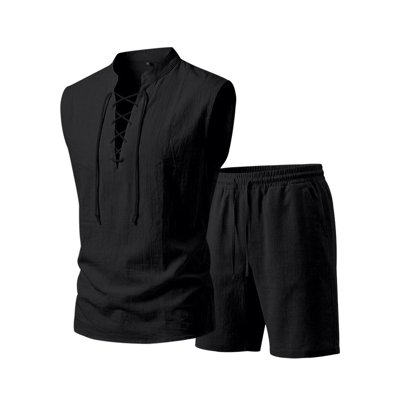 💥 50% RABATT 👕 Somrig komfort för varma dagar 🌿 Herr linne ärmlöst set med snörning – justerbar passform & sval känsla ☀️
