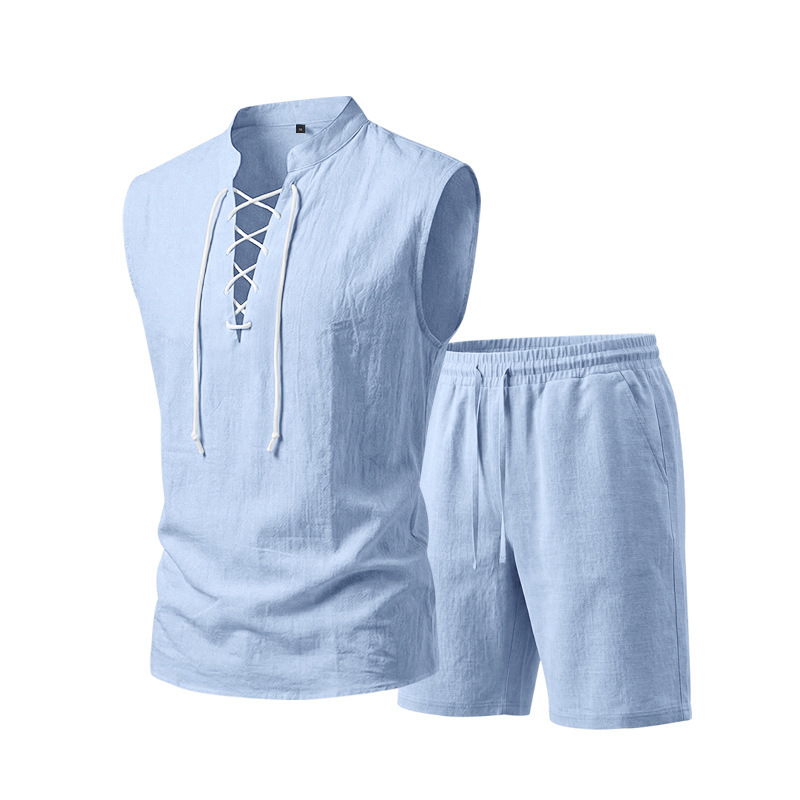 💥 50% RABATT 👕 Somrig komfort för varma dagar 🌿 Herr linne ärmlöst set med snörning – justerbar passform & sval känsla ☀️