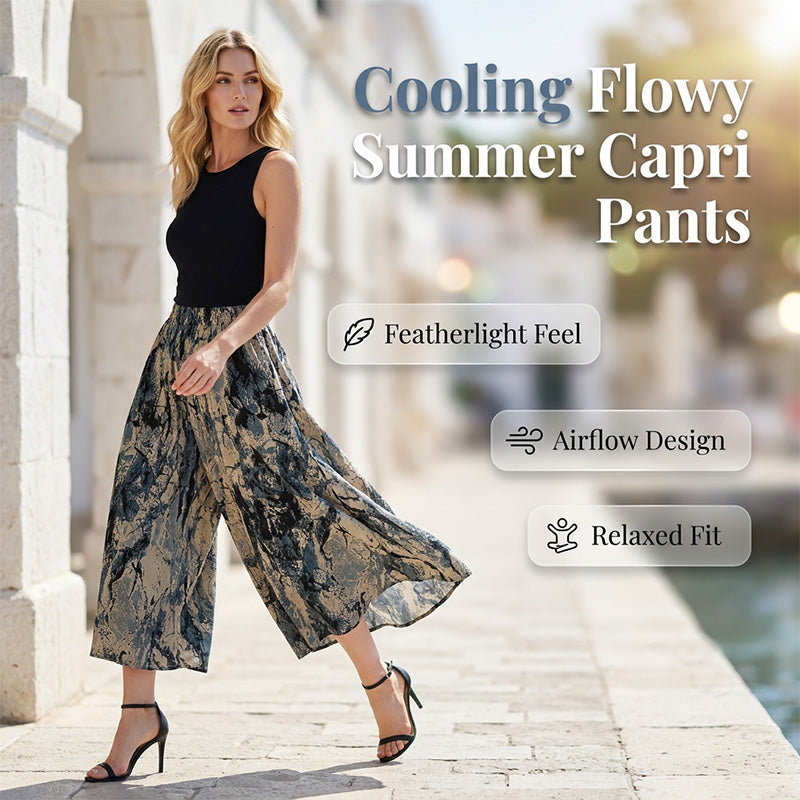 🔥 50% rabatt 👖🌿 Svalkande capribyxor med vida ben & elastisk midja – luftig komfort för varma sommardagar ☀️