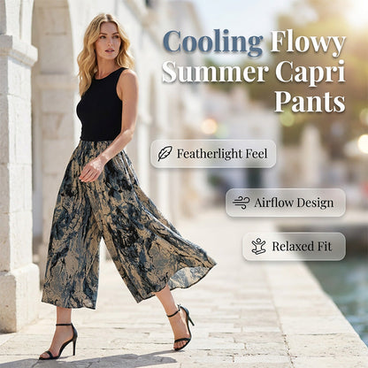 🔥 50% rabatt 👖🌿 Svalkande capribyxor med vida ben & elastisk midja – luftig komfort för varma sommardagar ☀️