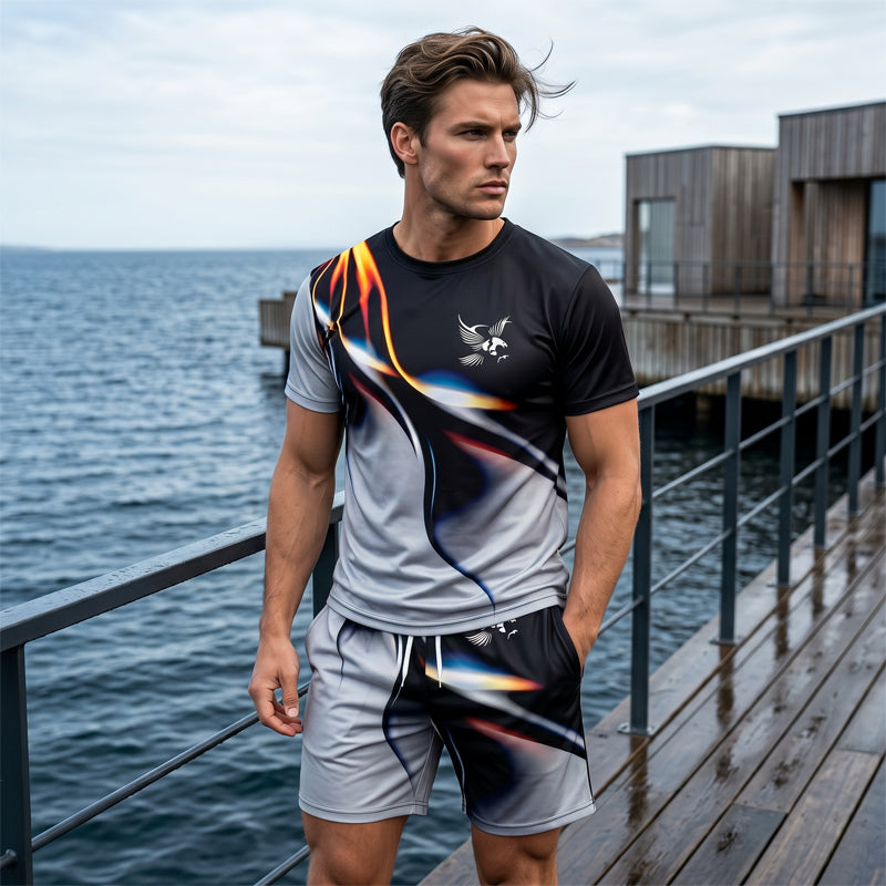 ☀️ 50% rabatt 💥 Trendigt herrset med abstrakt design ✨ Luftig T-shirt & bekväma shorts för sommarens alla dagar 🌿